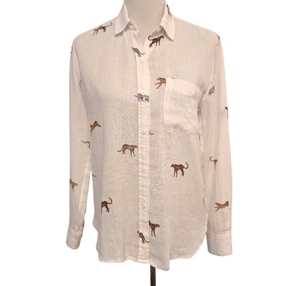 Rails Womens Size XS Charli Safari Cheetah Print Linen Blend Button Blouse Top - Picture 2 of 10